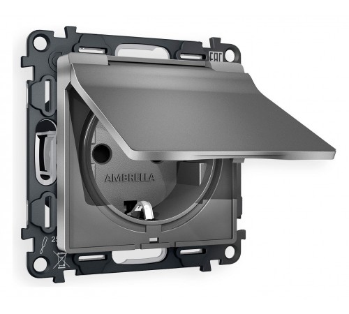 Розетка с заземлением и со шторкой, без рамки с крышкой Ambrella Volt MA658010 Quant