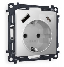 Розетка с заземлением и 2хUSB type A и C, без рамки Ambrella Volt MA410010 Quant