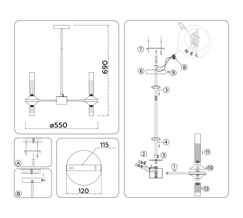 Люстра на штанге Ambrella Light LH55358 HIGH LIGHT