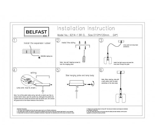 Подвесной светильник Belfast 6214-1 BR CL Pansy