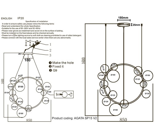 Люстра Crystal Lux AGATA SP15 V2 GOLD/TRANSPARENTE