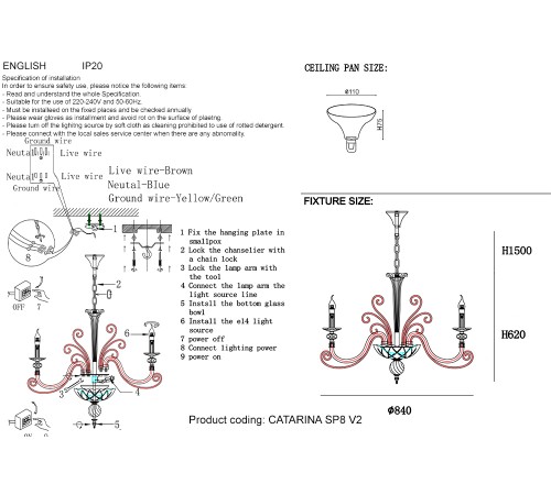 Люстра Crystal Lux CATARINA SP8 V2 GOLD/TRANSPARENT-COGNAC