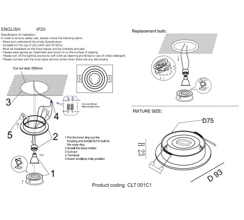 Светильник встраиваемый Crystal Lux CLT 001C1 WH