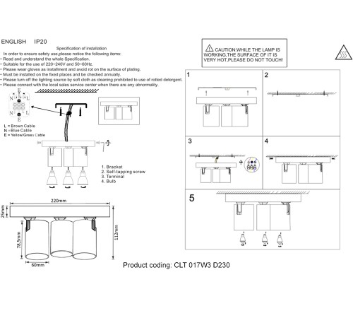 Светильник потолочный Crystal Lux CLT 017W3 D230 WH