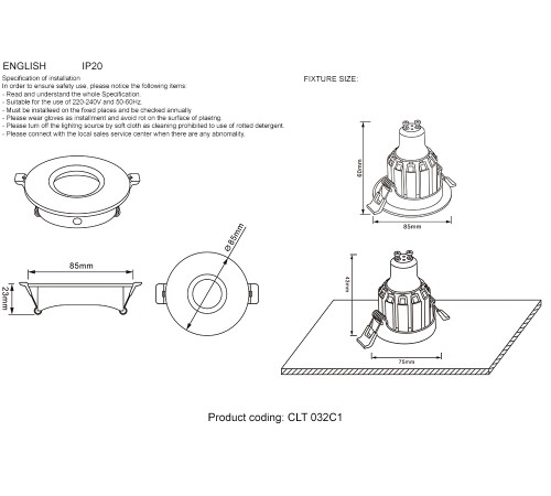 Светильник встроенный Crystal Lux CLT 032C1 WH