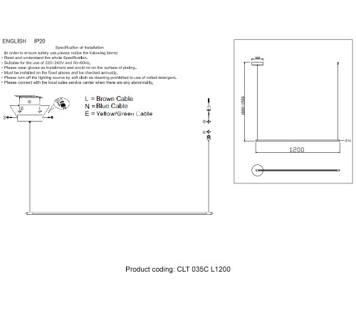 Светильник подвесной Crystal Lux CLT 035C L1200 BL