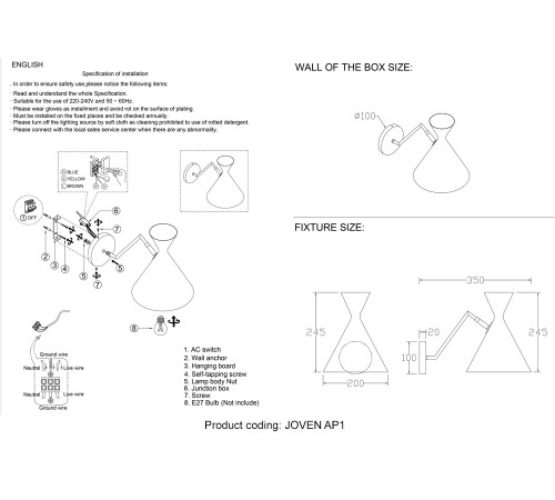 Бра Crystal Lux JOVEN AP1 GOLD/BLACK