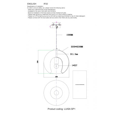 Светильник подвесной Crystal Lux LUISA SP1 BRASS/TRANSPARENT