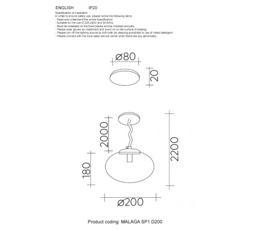 Светильник подвесной Crystal Lux MALAGA SP1 D200 CHROME