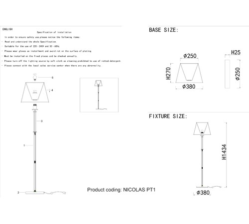 Торшер Crystal Lux NICOLAS PT1 NICKEL/WHITE