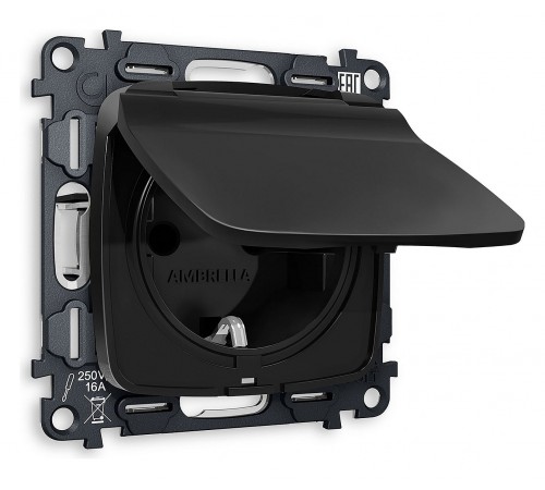 Розетка влагозащищенная с заземлением и со шторкой, без рамки с крышкой Ambrella Volt MO808010 Quant