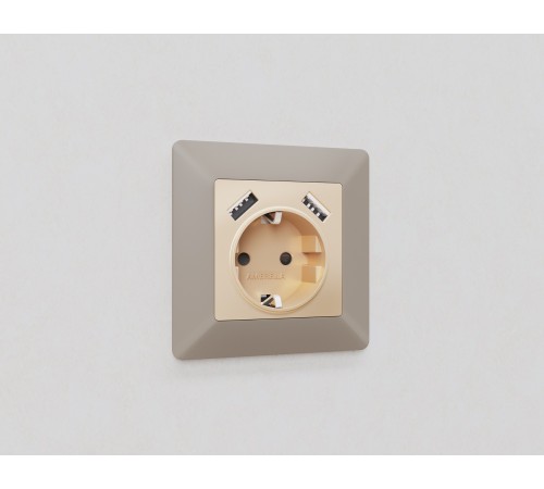 Накладка для розетки с заземлением и со шторками и 2хUSB type A Ambrella Volt AP6090 Quant