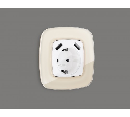 Накладка для розетки с заземлением и со шторками и 2хUSB type A Ambrella Volt OP1090 Quant