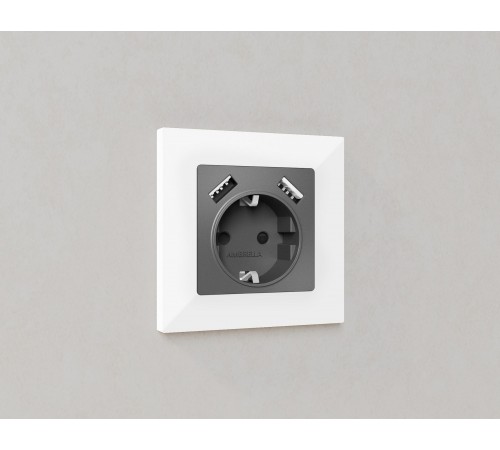 Розетка с заземлением и со шторкой и 2хUSB type A, без рамки Ambrella Volt MA659010 Quant