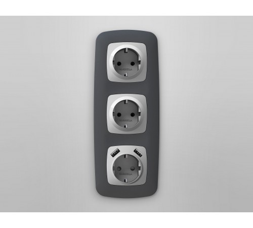 Накладка для розетки с заземлением и со шторками и 2хUSB type A Ambrella Volt OP4090 Quant