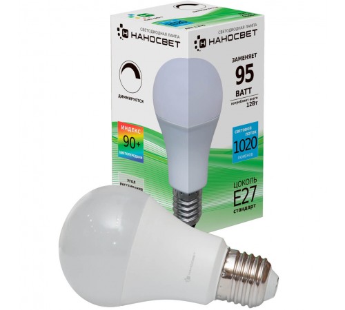 Лампа светодиодная диммируемая Наносвет E27 12W 4000K матовая LE-GLS-D-12/E27/840 L239