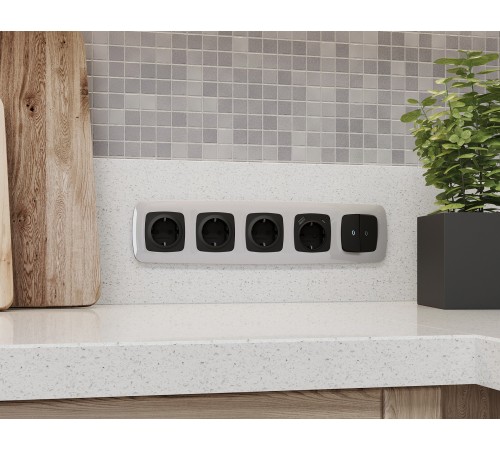 Накладка для розетки с заземлением и со шторками и 2хUSB type A и C Ambrella Volt OP8100 Quant