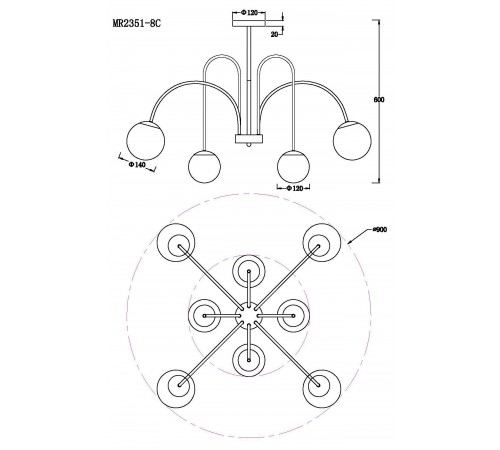 Люстра на штанге MyFar MR2351-8C Cassia
