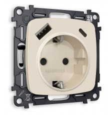 Розетка с заземлением и 2хUSB type A и C, без рамки Ambrella Volt MO330010 Quant