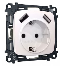 Розетка с заземлением и 2хUSB type A, без рамки Ambrella Volt MO209010 Quant