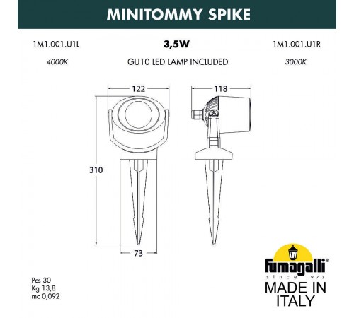 Наземный низкий светильник Fumagalli 1M1.001.000.WXU1L Minitommy