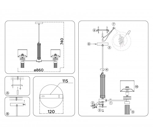 Люстра на штанге Ambrella Light LH71303 HIGH LIGHT