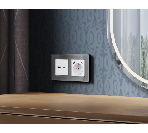 Розетка с заземлением и 2хUSB type A и C, без рамки Ambrella Volt MA130010 Quant