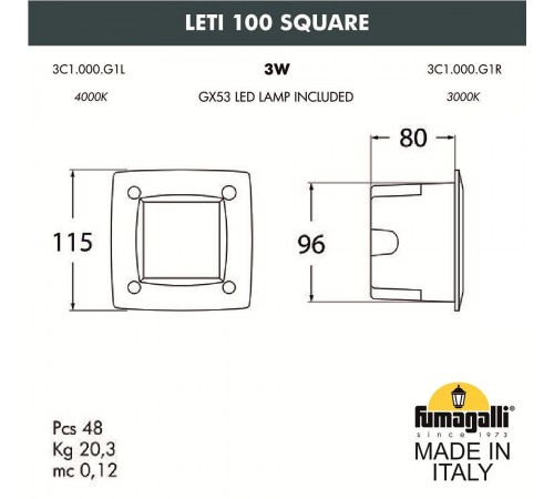 Встраиваемый светильник Fumagalli 3C1.000.000.LYG1L Leti