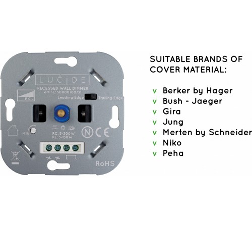 Диммер роторный Lucide 50000/00/31 Recessed Wall Dimmer Nl