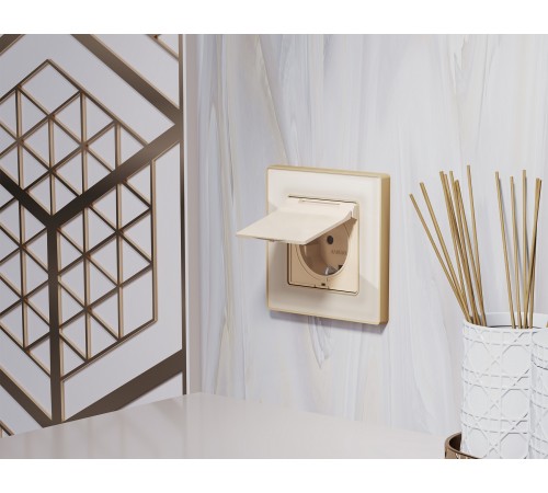 Накладка для розетки влагозащищенной с заземлением и со шторками с крышкой Ambrella Volt AP3280 Quant