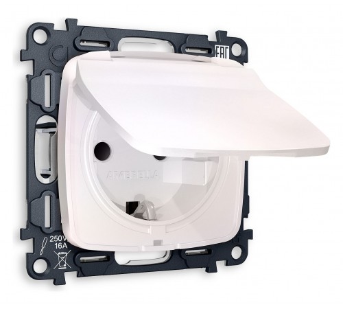 Розетка влагозащищенная с заземлением и со шторкой, без рамки с крышкой Ambrella Volt MO208010 Quant