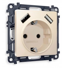 Розетка с заземлением и со шторкой и 2хUSB type A, без рамки Ambrella Volt MA329010 Quant