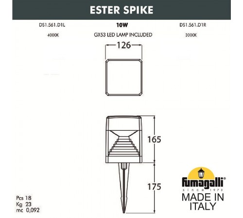 Наземный низкий светильник Fumagalli DS1.561.000.LXD1L Ester