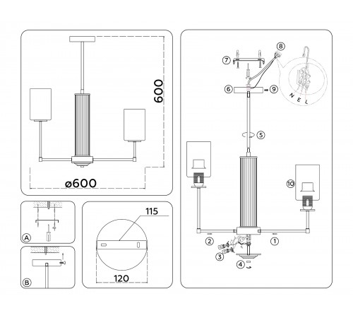 Люстра на штанге Ambrella Light LH56215 HIGH LIGHT