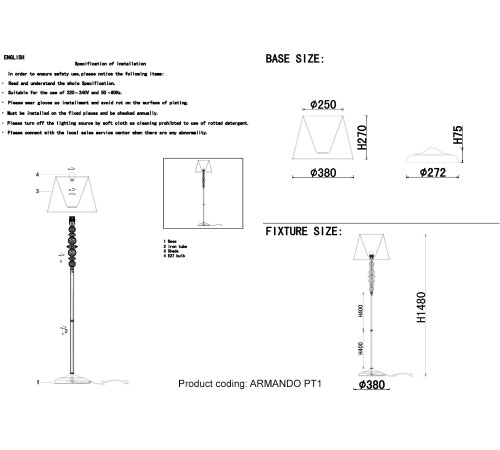 Торшер Crystal Lux ARMANDO PT1 CHROME