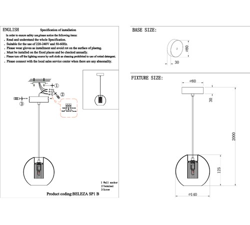 Светильник подвесной Crystal Lux BELEZA SP1 B CHROME