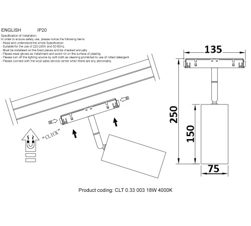 Светильник трековый магнитный Crystal Lux CLT 0.33 003 18W WH 4000K