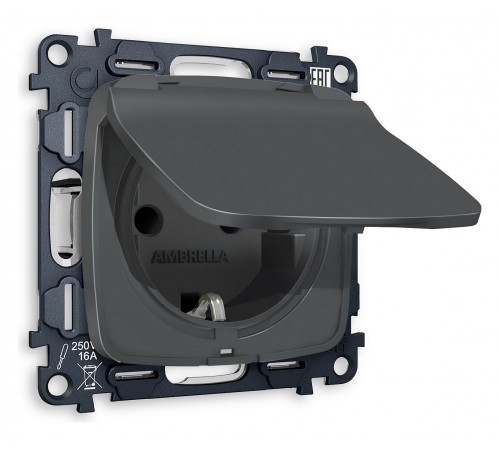 Розетка влагозащищенная с заземлением и со шторкой, без рамки с крышкой Ambrella Volt MO908010 Quant