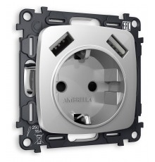 Розетка с заземлением и 2хUSB type A, без рамки Ambrella Volt MO409010 Quant