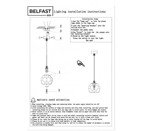 Подвесной светильник Belfast D3315-1 GL CA Clifton