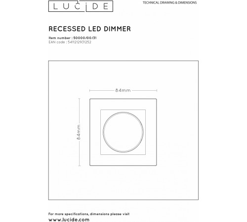 Диммер роторный Lucide 50000/00/31 Recessed Wall Dimmer Nl