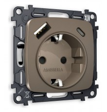 Розетка с заземлением и 2хUSB type A и C, без рамки Ambrella Volt MO640010 Quant
