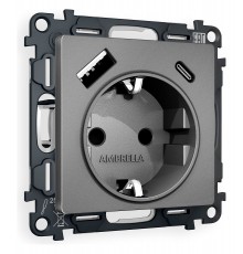 Розетка с заземлением и 2хUSB type A и C, без рамки Ambrella Volt MA660010 Quant