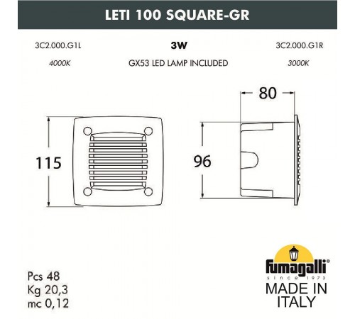 Встраиваемый светильник Fumagalli 3C2.000.000.WYG1L Leti