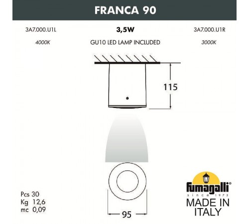 Накладной светильник Fumagalli 3A7.000.000.LXU1L Franca 90