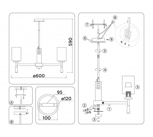 Люстра на штанге Ambrella Light LH56251 HIGH LIGHT