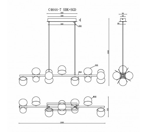 Подвесной светильник iLedex C4644-7 MBK+SGD Savage