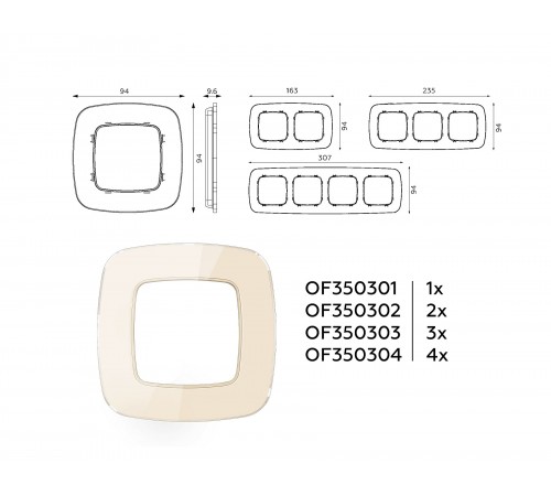 Рамка на 3 поста Ambrella Volt OF350303 Radian Стекло натуральное