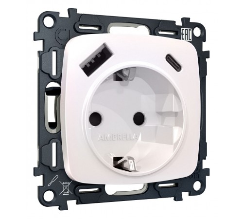 Розетка с заземлением и 2хUSB type A и C, без рамки Ambrella Volt MO210010 Quant