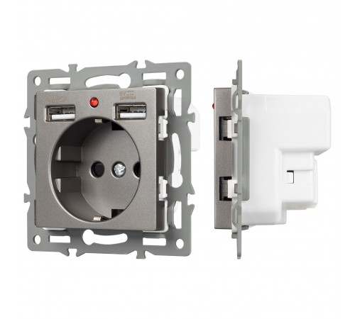 Розетка с заземлением и 2хUSB type A, без рамки Arlight 43735 SCT